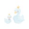 Cute cartoon goose and gosling. Vector illustration on white background.