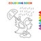 Cute cartoon goose in a rainy day coloring book for kids. black and white vector illustration for coloring book. goose in a rainy