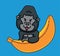 cute cartoon gorilla ape black monkey bring a giant banana. Animal Isolated Flat Style Sticker Web Design Icon illustration