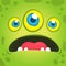 Cute cartoon green alien with three eyes. Vector Halloween monster avatar talking