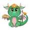 Cute cartoon green dragon with brushes and paints, artist. Symbol of 2024 according to the Chinese calendar.