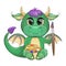 Cute cartoon green dragon with brushes and paints, artist. Symbol of 2024 according to the Chinese calendar