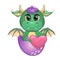 Cute cartoon green dragon with a heart, declaration of love, Valentines day. Symbol of 2024 according to the Chinese