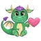 Cute cartoon green dragon with a heart, declaration of love, Valentines day. Symbol of 2024 according to the Chinese