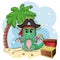 Cute cartoon green dragon pirate in a cocked hat. Symbol of 2024 according to the Chinese calendar.