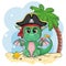 Cute cartoon green dragon pirate in a cocked hat. Symbol of 2024 according to the Chinese calendar.