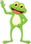 Cute cartoon green frog waving hand