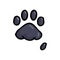 Cute cartoon grey dog paw with claw print vector clipart. Wildlife animal foot print for dog lovers. Stylized fun kids