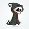 Cute cartoon grim reaper isolated on white. Cute Halloween skeleton death character icon.