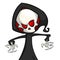 Cute cartoon grim reaper isolated on white. Cute Halloween skeleton death character icon. Outlined.