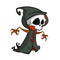 Cute cartoon grim reaper with scythe isolated on white. Cute Halloween skeleton death character icon.