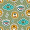 Cute cartoon groovy sticker vector seamless pattern, Hippie retro illustration