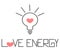 Cute cartoon hand drawn love energy lettering card with light bulb