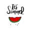 Cute cartoon hand drawn summer illustration with watermelon and handdrawn lettering.