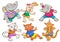 Cute cartoon happy animal set.