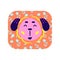 Cute cartoon happy animal sticker. Smiling dog in bright colors.