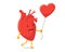 Cute cartoon happy enamored human heart character with red balloon. Express feelings of love happiness and joy. Vector