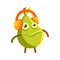 Cute cartoon happy green pear in headphones, colorful character vector Illustration