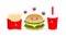 Cute cartoon Happy hamburger, french fries, Cola, set of fast food menu. Funny characters Best friends forever Concept food