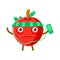 Cute cartoon happy red apple listening to the music with a smartphone and headphones, colorful character vector