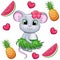 Cute cartoon hawaiian mouse with fruits.