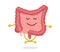 Cute cartoon healthy human intestines character relaxation meditate. Funny intestine mascot meditation in lotus yoga