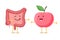 Cute cartoon healthy intestine and red smiley apple character. Abdominal cavity digestive and excretion human internal