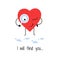 Cute cartoon heart character. Creative funny Valentines Day design concept. Red smiling heart with magnifying glass