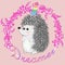 A cute cartoon hedgehog with a unicorn horn on a rainbow. Concept everyone can be a unicorn