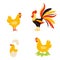 Cute Cartoon hen rooster and chicken baby.