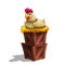 Cute cartoon hen in the straw nest on the wooden boxes on white background.