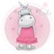 Cute cartoon hippo girl on a pink background