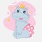 Cute cartoon hippo princess. Graphic element for kids, greeting card, cover, sticker and poster.