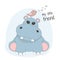 Cute cartoon hippopotamus and bird. My little friend.