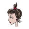 Cute Cartoon Hipster Girl Face Head in Profile with Pony Tail Smile Blush.