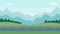 Cute cartoon horizontal mountain landscape With the Road. Beatiful nature concept. Flat Style. Vector Illustration