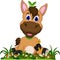 Cute cartoon horse on flower garden