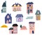 Cute cartoon houses. Various little tiny houses. Small townhouses, minimalism of urban buildings, minimal suburban residential