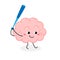 Cute cartoon human brain baseball player batter