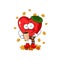 Cute cartoon human heart with a cup of hot drink and autumn wether. Great character for your design.