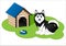 Cute cartoon husky next to dog house