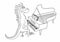 Cute cartoon Iguana plays the grand piano. Vector outline image of a cartoon Iguana, isolated on white. Iguana musician for