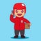 Cute cartoon illustration of a delivery person or online motorcycle taxi carrying a box of ordered goods and calling customers