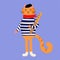 Cute cartoon illustration of a french cat with baguette