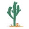 Cute cartoon illustration with high saguaro cactus and liitle house. Mexican fairy landscape, print for cards or textile