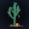 Cute cartoon illustration with high saguaro cactus and liitle house. Mexican fairy landscape, print for cards or textile