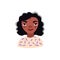 Cute cartoon illustration of pretty beautiful african american woman. Girl, woman avatar with black curve hair, smiling