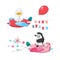 Cute cartoon illustration set air transport airplane helicopter and balloon hand drawing style.