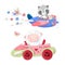 Cute cartoon illustration set transport airplane and car convertible style hand drawing.