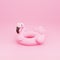 Cute cartoon inflatable flamingo on pink background 3d render illustration.